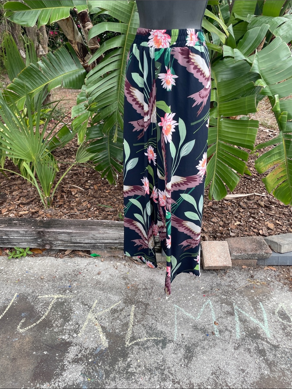 dark floral wide leg pants
